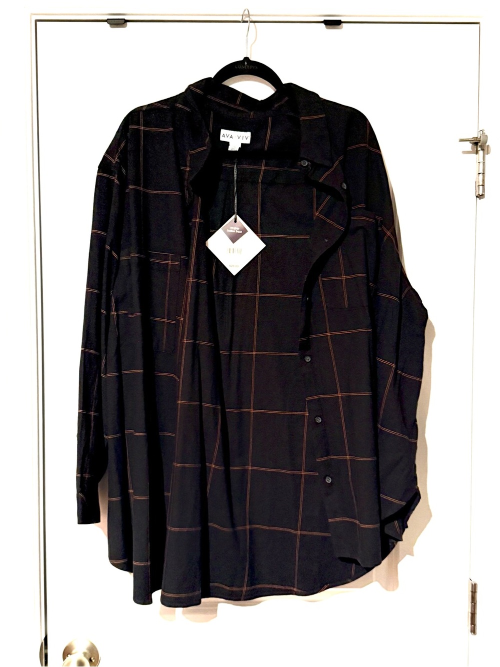 Ava & Viv Black Button-Down Shirt with Brown Windowpane Check
